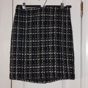 Ann Taylor tweed black white gray mini  holiday christmas party skirt  Sz 0